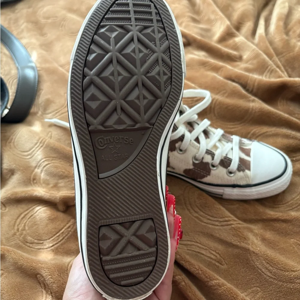 Converse High Top Sneakers in Brown and Cream Cow Print - Picture 6 of 7